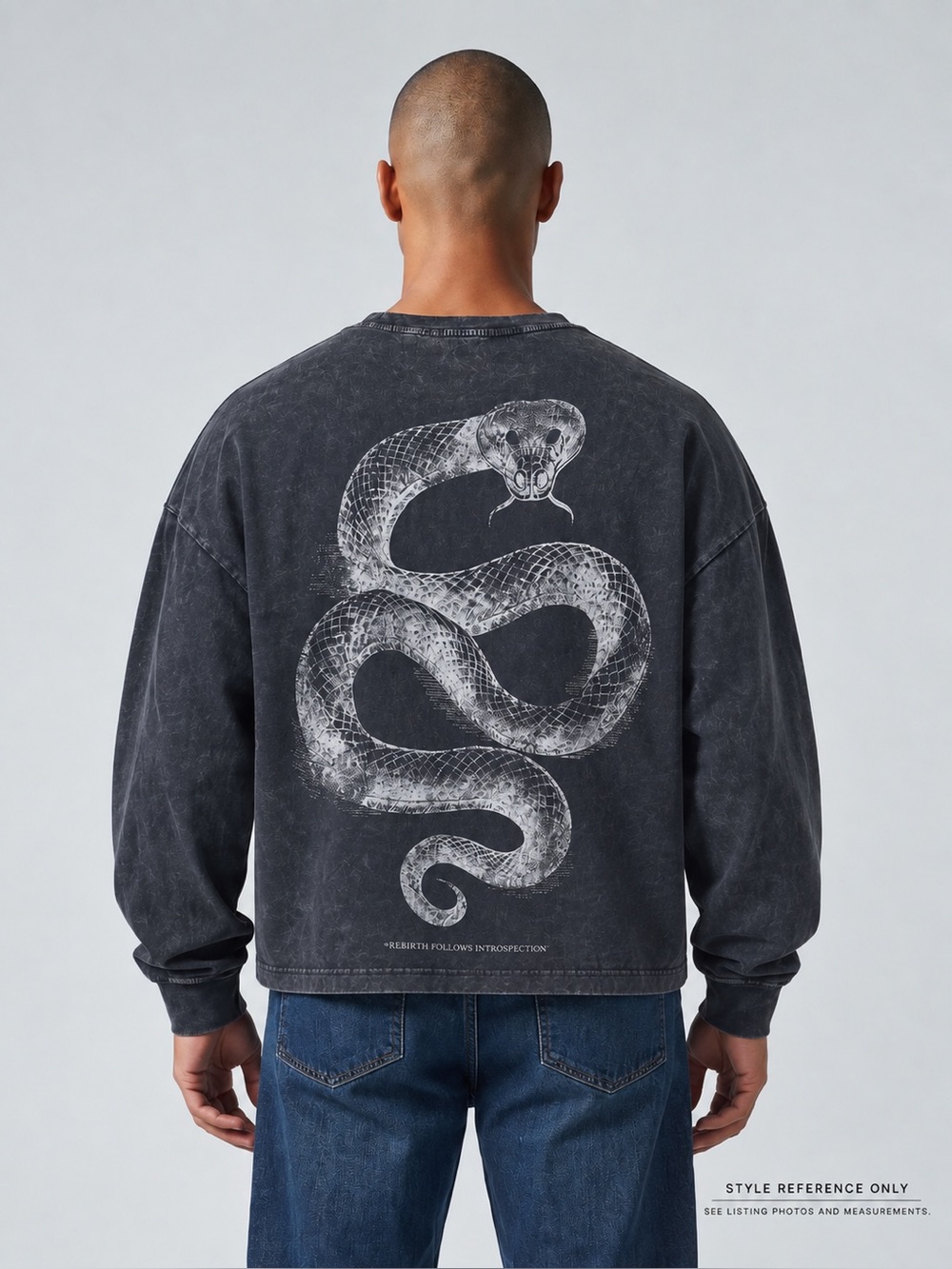 Zara Men’s Snake Graphic Washed Long Sleeve Shirt M Gothic Grunge